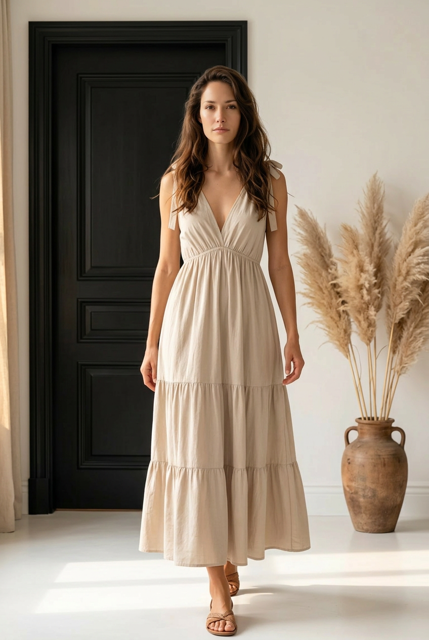 Stufen-Maxikleid mit Schulterschleifen