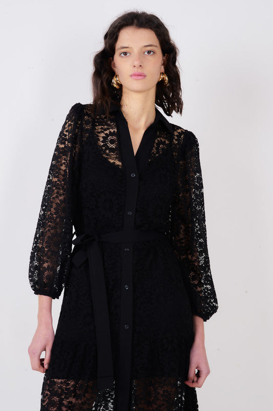 AURA SKY BLACK Maxikleid aus Spitze