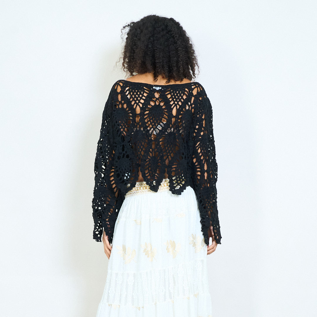 Crochet uni Häkelspitzen-Strickoberteil mit spitzem Saum