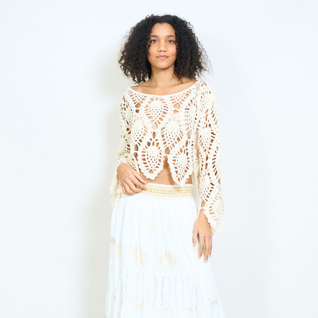 Crochet uni Häkelspitzen-Strickoberteil mit spitzem Saum