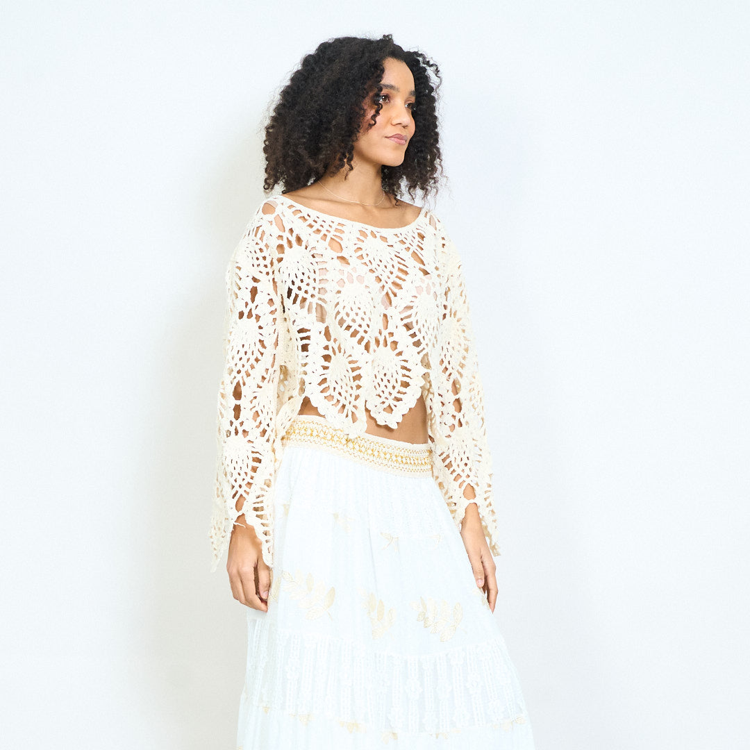 Crochet uni Häkelspitzen-Strickoberteil mit spitzem Saum